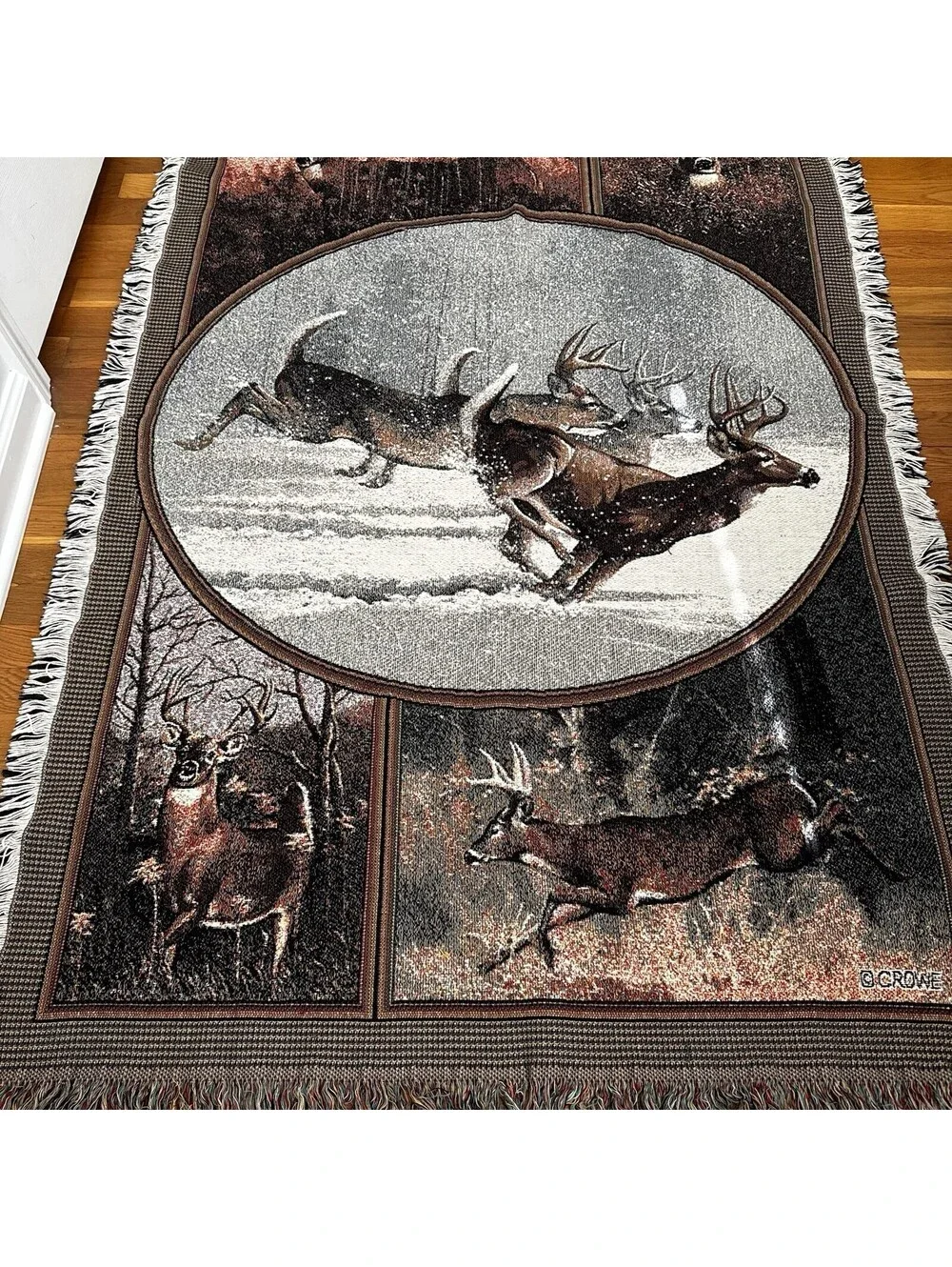 Deer Buck Tapestry Throw Blanket Millette Lodge Cabin Man Cave Home Decor USA